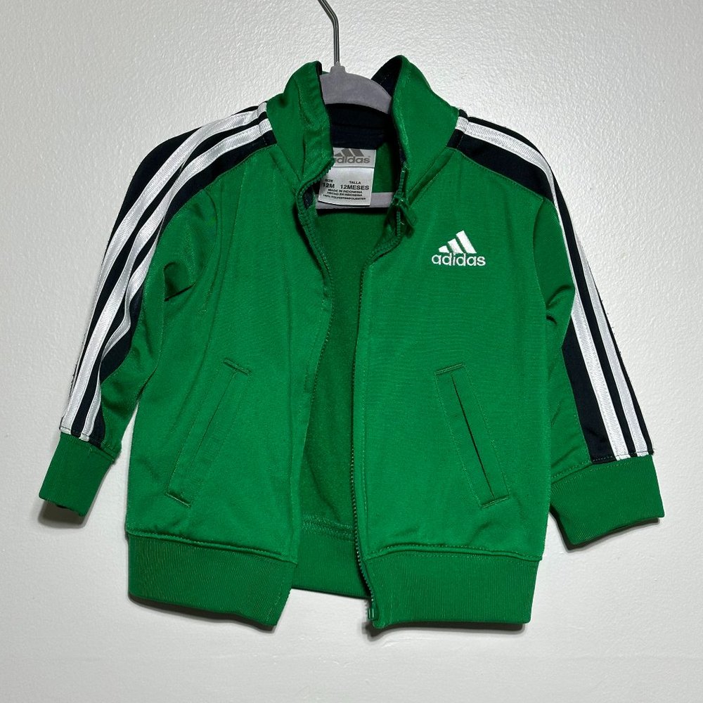 Adidas | Zip-up Jacket | Green w Black/White Stripes | 12 months